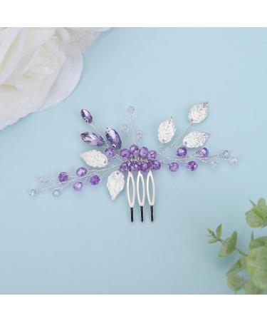 BERYUAN Women Girls Wedding Leaf Crystal Rhinestone Hair Comb Purple Rhinestone Beads Headband Women Girls Wedding Headpiece Silver Bridal Headband for Wedding Women and Girls (purple) - Buy Online on GoSupps.com