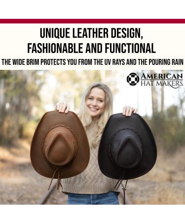 Hollywood Leather Cowboy Hat - Handcrafted 100% Fine Leather Hat by American Hat Makers - Breathable System - Brown, Large - Buy Online on GoSupps.com