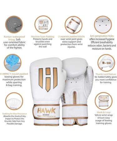 Hawk Sports Boxing Gloves - White 16 oz | Foam Padding for Power Punches | Men and Women - Buy Online on GoSupps.com