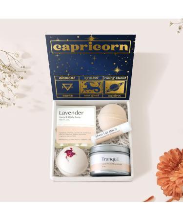 Dear Ava Spa Gifts for Women - Organic Self Care luxury Anti Stress Relaxing Bath and Body Kit Set Basket Box for Her with Heartfelt Card - Capricorn Zodiac Birthday Gift