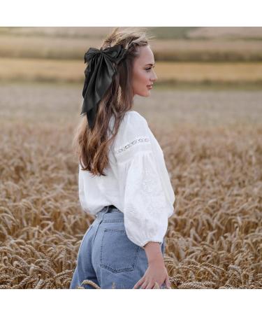 4 Pieces Silky Satin Hair Bows Ribbon Hair Barrettes Clip Big Bow Hair Clips for Women Girls French Barrette Long Tail Hair Accessories Red Dark Green Black White Black + White + Red + Dark green - Buy Online on GoSupps.com