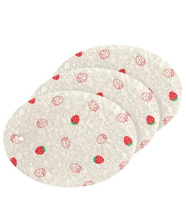 3-Pack Cleaning Kitchen Sponges Oval Red Strawberry Red Strawberry Kitchen Cellulose Dishwashing Wood Pulp Cotton
