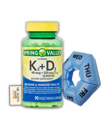 Spring Valley Vitamin K2 (90mcg) + D3 (125mcg) 90 Count Vegetarian Capsule inclued Pills Organizer (Asstd Colors) Me Gustas Sticker