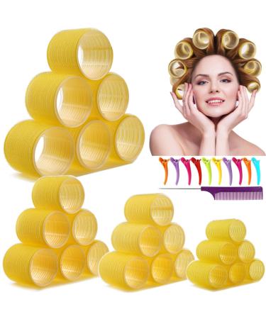 Jumbo Hair Rollers Hair Curlers. 2.5 inch Large Self Grip Hair Curlers for Long Hair, Big Hair Rollers for Long Hair. No heat Curlers Hair Rollers with Clips & Comb.24 Pack Yellow-24