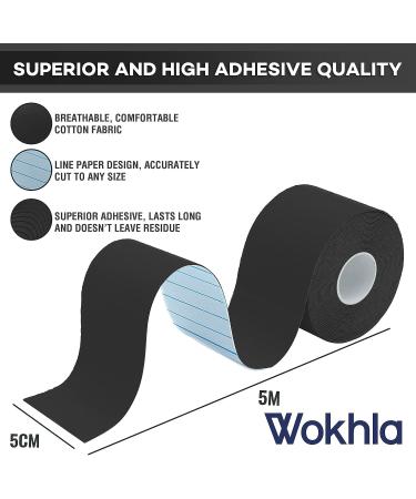 Black Waterproof Kinesiology Tape 5M Roll - Latex Free, Strong Grip for Muscle Support - Ideal for Ankle, Knee & Shoulder - Includes E-Manual - Buy Online on GoSupps.com