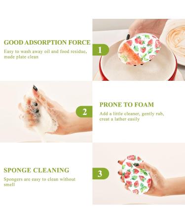 3-Pack Cleaning Kitchen Sponges Oval Watercolor Strawberry Kitchen Cellulose Dishwashing Wood Pulp Cotton - Buy Online on GoSupps.com