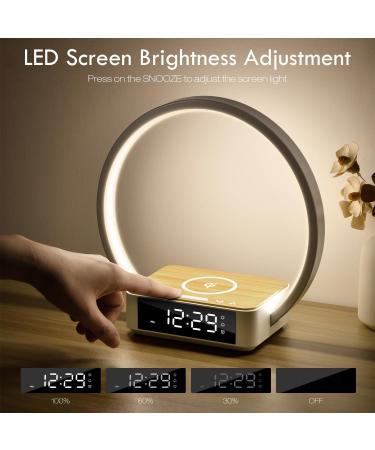 Buy Wilit LED Bedside Lamp with Wireless Charging - Dimmable Touch Light Alarm Clock 3 Brightness Levels Warm Night Light Wood & White Design for Bedrooms - International Shipping Available - Buy Online on GoSupps.com