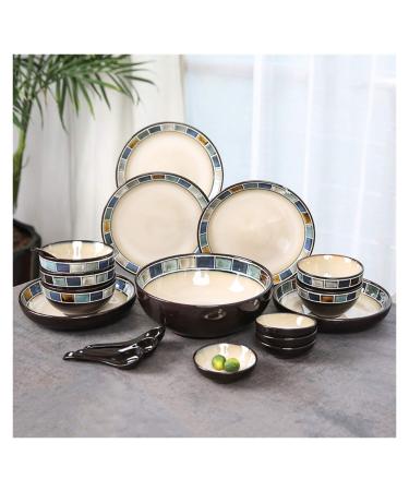 Dinner Plates 20-Piece Kitchen Dinnerware Set Durable Ceramic Dinner Plate Sets Checkered Pattern Plates Set & Dishes Set Plates Dishes Bowls Service for 4 Plates Kitchenware
