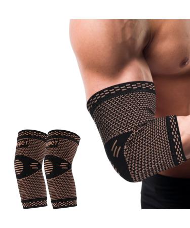 Copper Elbow Compression Sleeve Elbow Brace for Tendonitis and Tennis Elbow Tennis Elbow Brace for Men Women Elbow Support Sleeve for Tendonitis Tennis Elbow Relief Golf Elbow Weightlifting Large Gold