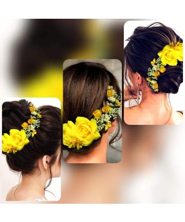 SHREEMEE Women's Hair Pins Clips Hair Buns HairStyles Artificial Flowers Accessories For Weddings Yellow - Buy Online on GoSupps.com