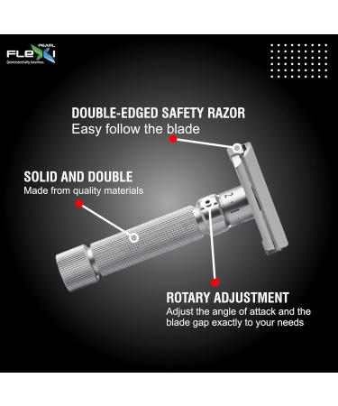 Pearl Flexi Adjustable Safety Razor V12 | Eco-Friendly Double Edge Razor for Men | Reusable Brass Shaving Razor - Perfect Father's Day Gift - Buy Online on GoSupps.com