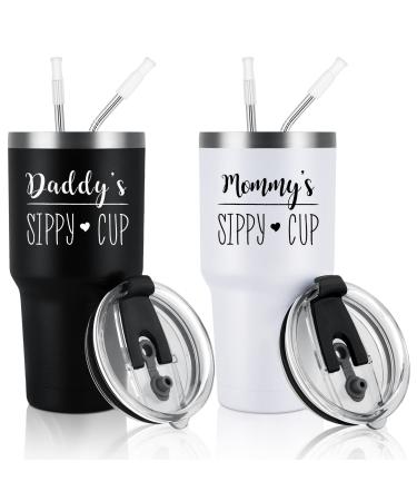 Gtmileo Daddys and Mommys Sippy Cup Stainless Steel Insulated Travel Tumbler Set  Christmas Anniversary Gender Reveal Gifts for New Parents Mom Dad Mom to Be Dad to Be Papa Mama(30oz  Black&White) 5 Black and White