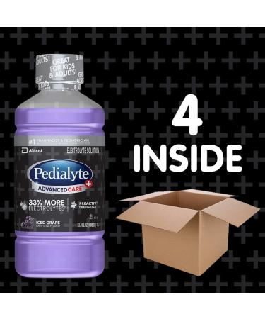 Pedialyte AdvancedCare Plus Electrolyte Drink, Iced Grape - 1L 4 Pack | 33% More Electrolytes | PreActiv Prebiotics included - Buy Online on GoSupps.com