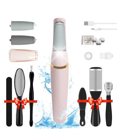 Foot File Jooayou Electric Foot Callus Remover IPX7 Waterproof Foot Scrubber Rechargeable Hard Skin Remover Foot with 2 Roller Heads 2 Speed Professional Pedicure Set Kits for feet Cracked Heels