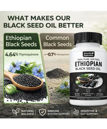 PURELYNUTRIENT Ethiopian Black Seed Oil Softgels |4.64% Thymoquinone | Non-GMO Gluten-Free 60 Capsules - Buy Online on GoSupps.com