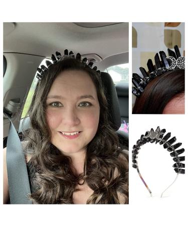 Bubbmi Halloween Black Quartz Moon Goddess Tiara Crown Headband for Women and Girls - Perfect for Wiccan Goddess Cosplay and Photography - Buy Online on GoSupps.com