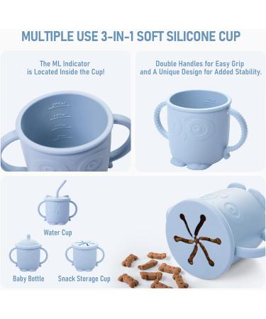 Silicone Baby Weaning Set (10 Pcs) - Adjustable Bib, Suction Bowl, Plate, Fork, Spoon, Cup Kit - Blue - for Babies, Toddlers, Kids - Buy Online on GoSupps.com