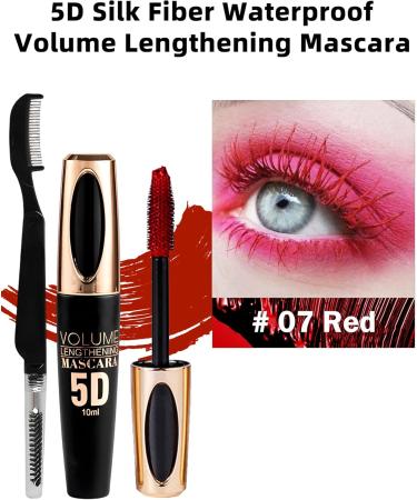 Red Mascara Waterproof Voluminous Colored Mascara Smudge-proof Color Tubing Mascara Volume and Length Longlasting Lengthening Fast Dry 5D Thick Fiber Cat Eye Mascara for Women Makeup Party Stage Use - Buy Online on GoSupps.com