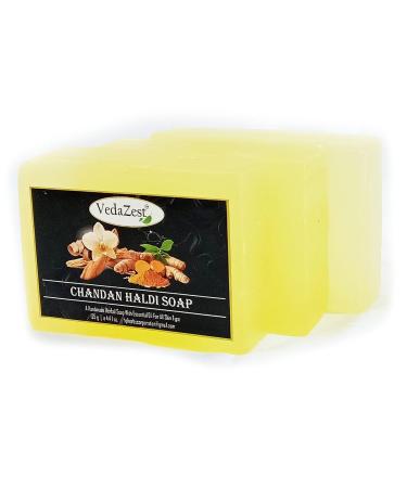 Chandan Haldi Handmade Soap Bar - 125g Sandalwood Turmeric Herbal Bathing Bar Set of 3 | Natural Essential Oils for Healthy Skin | All Skin Types - Buy Online on GoSupps.com