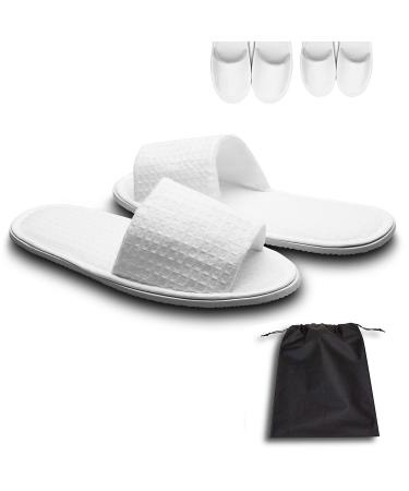 echoapple 10 Pairs of Waffle Open Toe White Slippers-Two Size Fit Most Men and Women for Spa, Party Guest, Hotel and Travel(Medium, White-10 Pairs) 5-7 Women/4-7 Men White-10 Pairs
