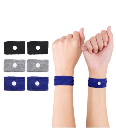 Motion Sickness Wristband, Anti-Nausea Acupressure Wrist Band for Nausea Relief, Dizziness and Vomiting from Car Boat Flying Travel Sickness (Black/Grey/Dark Blue, 3 Pairs) Color-a 3 Pair (Pack of 1)