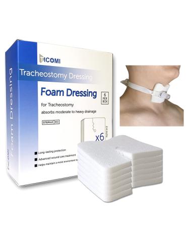 Ticomi Tracheostomy Dressing Pad,Sterilized Packaging Thicken Sponges Dressing Pad,Use with Trach Holder,Suitable for Various Catheter & Holder,6 per Box,White,6X6