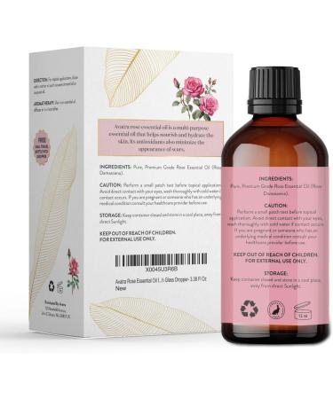 Avatra Rose Essential Oil 100ML (3.38 OZ) with Glass Dropper and Travel Bottle Pure and Natural Therapeutic Grade Lavender Oil for Diffuser Aromatherapy Massage and DIY Candle Products Rose 3.38 Fl Oz (Pack of 1) - Buy Online on GoSupps.com