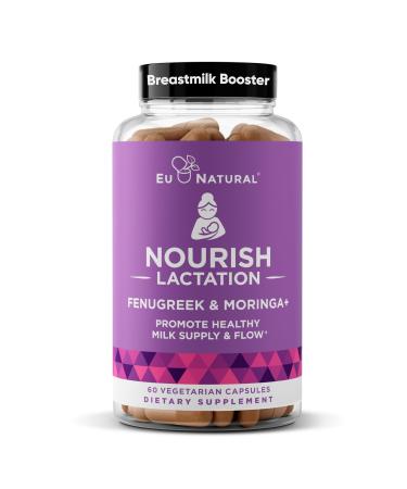 Eu Natural Nourish Lactation Supplement - Postpartum Support for Healthy Milk Flow & Production - Fenugreek Capsules for Women with Milk Thistle, Fennel Seed & Moringa, 60 Vegan Soft Capsules