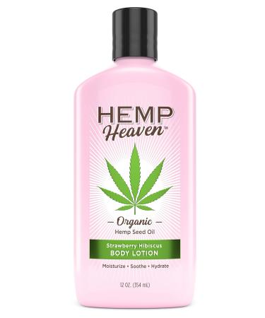 Hemp Heaven Organic Hemp Seed Oil Body Lotion (12 Ounces) - Strawberry Hibiscus - Moisturize  Soothe  Hydrate