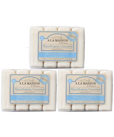 A La Maison Hypoallergenic Unscented Bar Soap 3.5 oz. | 12 Bars Triple French Milled All Natural Soap | Moisturizing and Hydrating For Men, Women, Face and Body 3.5 Ounce (Pack of 12)