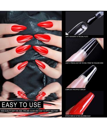 Freeorr 550 Pcs Soft Gel Full Cover Nail Tips Set with 2 Nail Files and Cuticle Pusher - Clear Acrylic Full Cover Fake Nails Kit in Box - Short Stiletto Press On Nails for Soak Off Extensions - Buy Online on GoSupps.com
