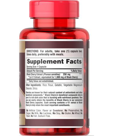 Puritans Pride Black Cherry 1000mg Capsules - 200 Count | High-Quality Antioxidant Supplement - Buy Online on GoSupps.com