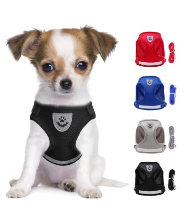 Let's go to the dog's harness Small dogs cat dishes with a leash reflective soft padded dog dishes air-mesh breast dishes for puppies Little dogs cats S (chest: 29-33cm) black