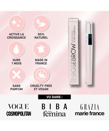 ROSEBROW Natural Eyebrow Growth Serum by ROSEGOLD Eyebrow Serum Grows + Fuller + Longer + Thicker Made in France Hormone-Free Vegan (1 Month Treatment) - Buy Online on GoSupps.com