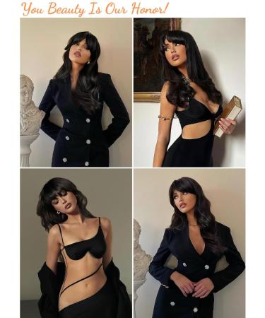 Honybia Black Wig with Bangs - Natural Synthetic Wavy Curly Heat-Resistant Hair for Women | Ideal for Costumes Carnival & Theme Parties - Buy Online on GoSupps.com