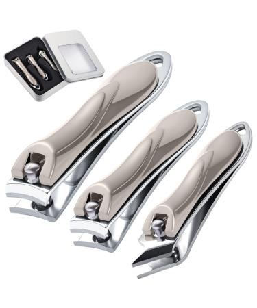 3Pcs Nail Clippers Heavy Duty Nail Clippers Toenail Clippers with Box Stainless Steel Ultra Sharp Nail Cutter for Thick Fingernail Toenail Men and Women Silver