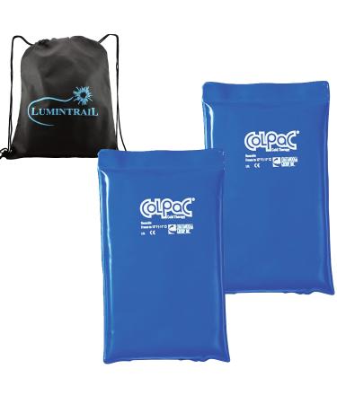 Chattanooga ColPac Reusable Gel Ice Pack for Cold Therapy Half Size 2 Pack Bundle Blue Vinyl with a Lumintrail Drawstring Bag