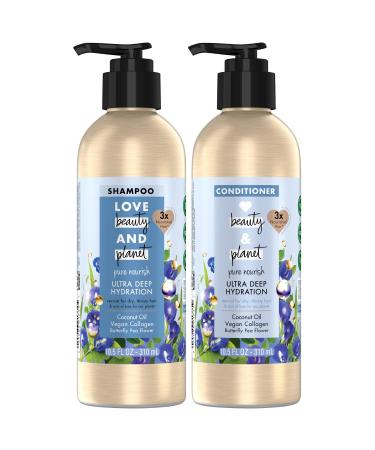 Love Beauty Planet Shampoo and Conditioner Coconut Oil & Vegan Collagen Ultra Deep Hydration - Sulfate-Free Shampoo and Conditioner for Damaged Dry Hair Scented 10.5 Oz (2 Piece Set)
