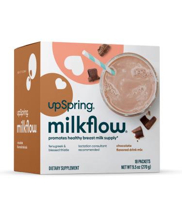 UpSpring Milkflow Lactation Supplement Drink Mix  Milk Lactation Supplement to Support Breast Milk Production with Fenugreek and Blessed Thistle, Chocolate Flavor, 18 Servings (FG0070-03) Chocolate 18ct