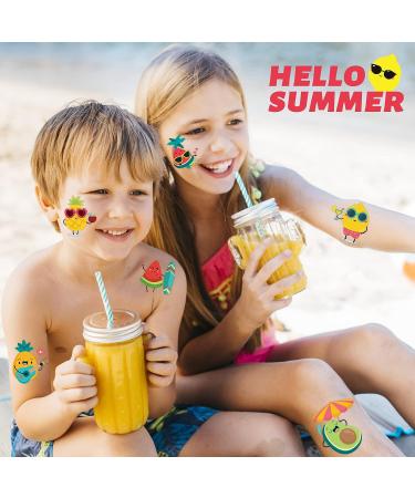 240 Pcs Summer Fruit Temporary Tattoos for Kids | Waterproof Bulk Stickers | Hawaiian Themed Toys | Perfect for Summer Party and Goody Bags | 60 Designs Pineapple Watermelon Coconut - Buy Online on GoSupps.com