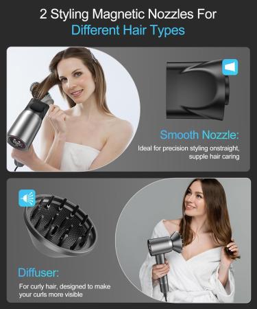 Shop High-Speed Negative Ionic Hair Dryer - 150 000 RPM Low Noise HD Display Diffuser & Nozzle 5 Temps & 2 Speeds - International Shipping Available - Buy Online on GoSupps.com