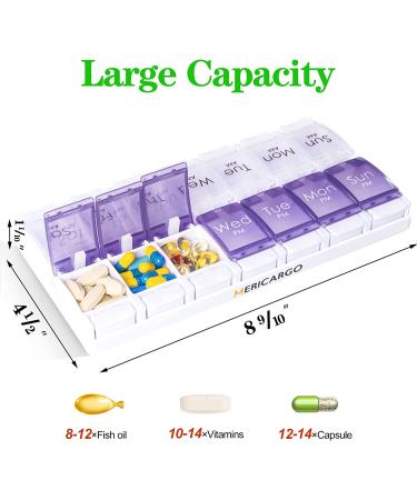 Large Weekly AM PM Pill Organizer for Vitamins & Supplements - Push Button Daily Case - 7 Day 2 Times a Day (Very Peri+Clear) - Buy Online on GoSupps.com