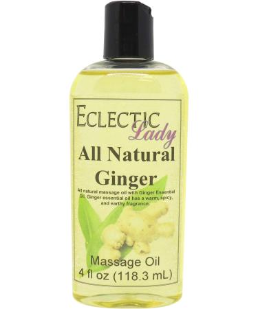 All Natural Ginger Massage Oil 4 oz 100% Natural Ingredients with Sweet Almond & Jojoba Oil Relaxing Scent for Men & Women 4 Ounce