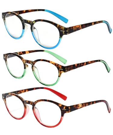 Eyekepper 3 Pack Round Reading Glasses Oval Stylish Reader Eyeglasses for Women Reading +1.75 3 Pairs Mix 1.75 Diopters