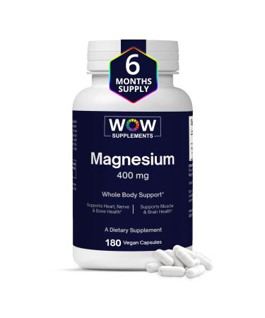 WOW Supplements Magnesium 400 mg Complex - Supplement for Men and Women - Citrate Aspartate & Magnesium Oxide 400mg - 180 Capsules