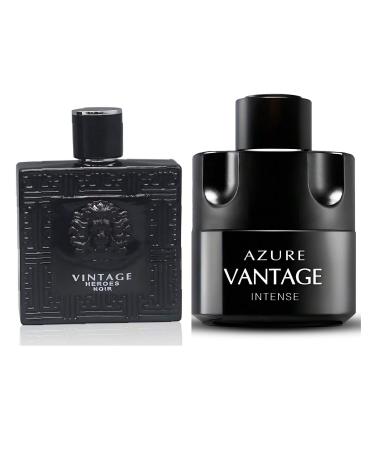 Vintage Heroes Noir&Azure Vantage Intense Combo Cologne for Men/Eau de Parfum Natural Spray Top Notes of Green Apple and Lemon Middle Notes of Tonka Bean Base Notes of Geranium
