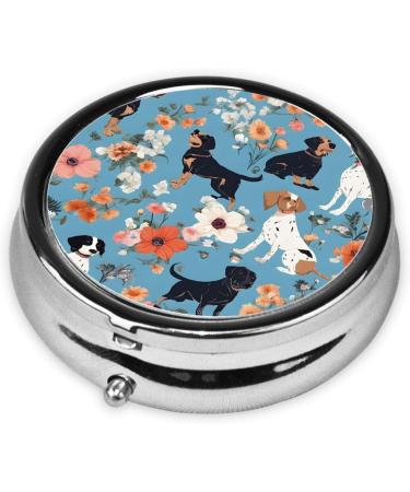 Border Collie Florals Round Pill Box | 3 Compartment Portable Travel Organizer for Vitamins & Medications - Buy Online on GoSupps.com