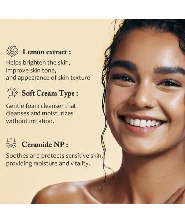 eyeNlip Ceramide Lemon Cleansing Foam 3.3fl oz - Creamy Daily Cleanser with Fruit Extracts and Ceramide NP for Soft Fresh Skin Korean Skin Care - Buy Online on GoSupps.com