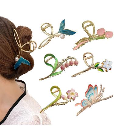 Souarts 6 PCS Hair Clips  Flower Claw Clips for Women Girls  Metal Hair Clips  Powerful Hold Hair Shark Clips Gifts for Women Girls