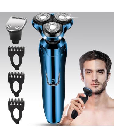 Electric Razor for Men Mens Electric Shavers 4 in 1 Dry Wet Waterproof Rotary Shaver Razors Cordless Face Electric Ra or Blue